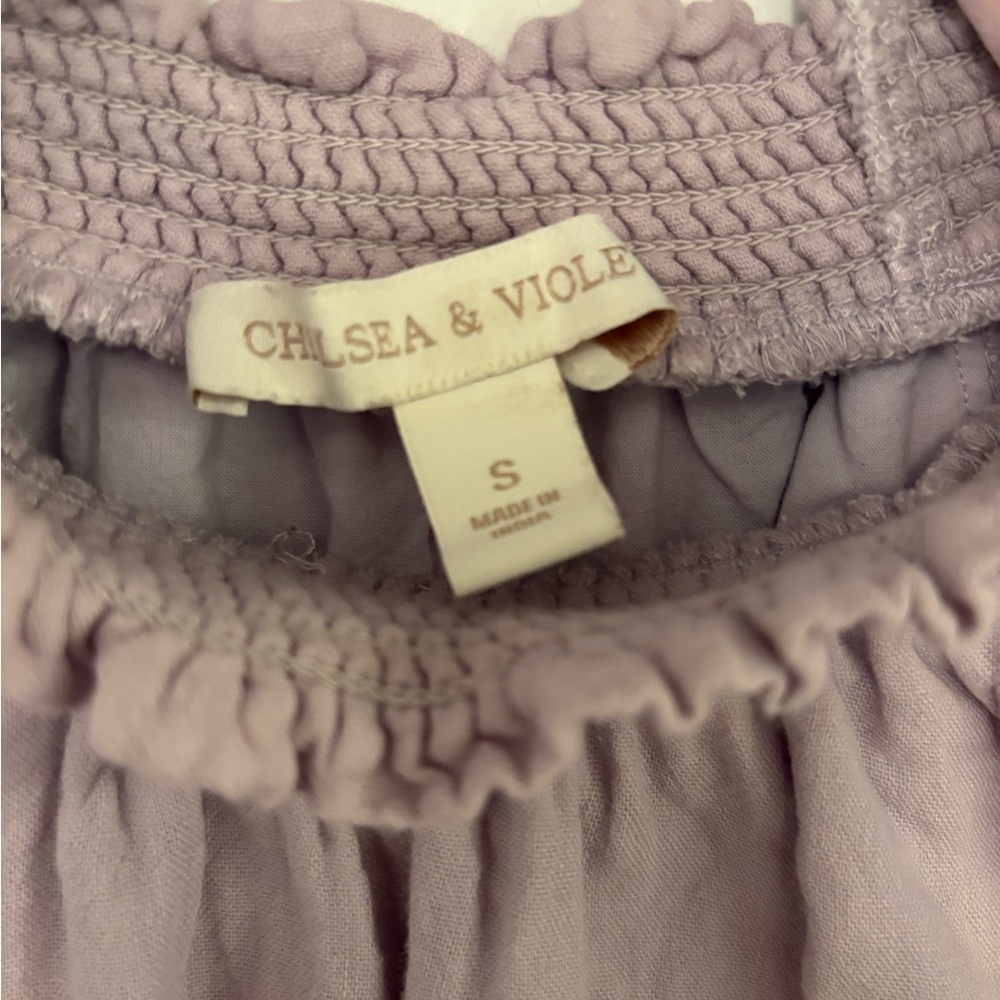 Chelsea & Violet lavender peasant mini dress Long Sleeve gathered neckline S - Picture 3 of 4
